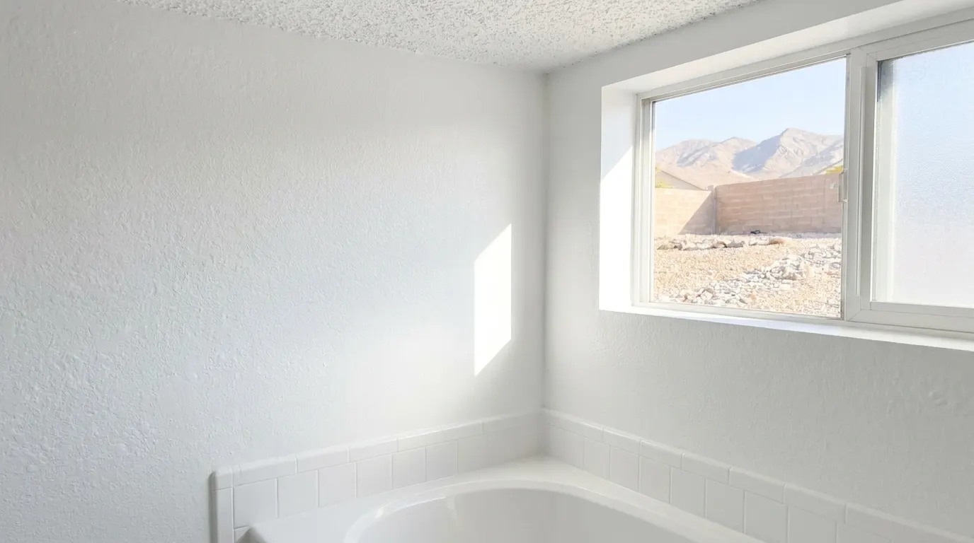 Same bathroom wall clean and repainted after mold remediation