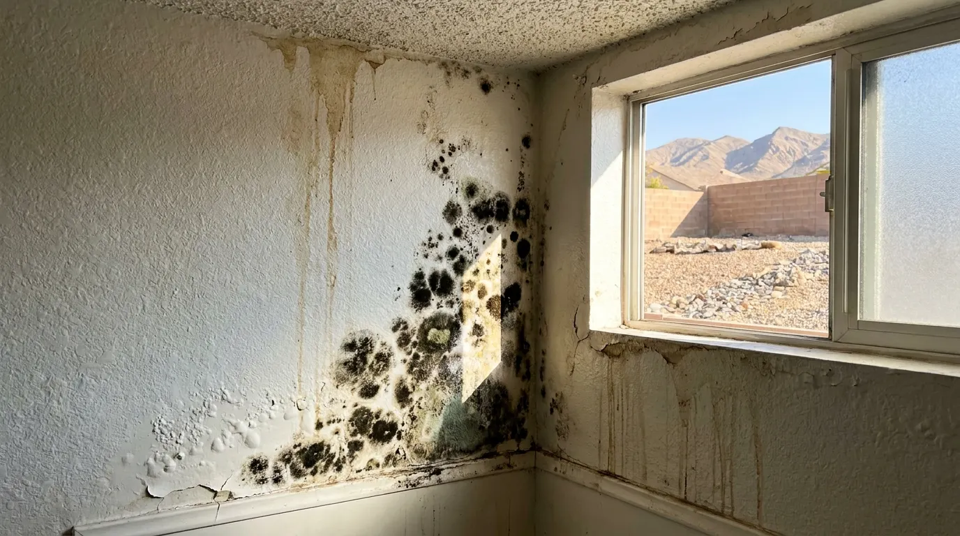 Bathroom wall with spreading mold before remediation