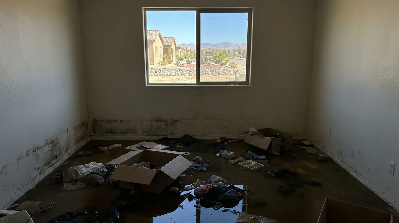 Basement flooded wall to wall by a sewage backup before cleanup
